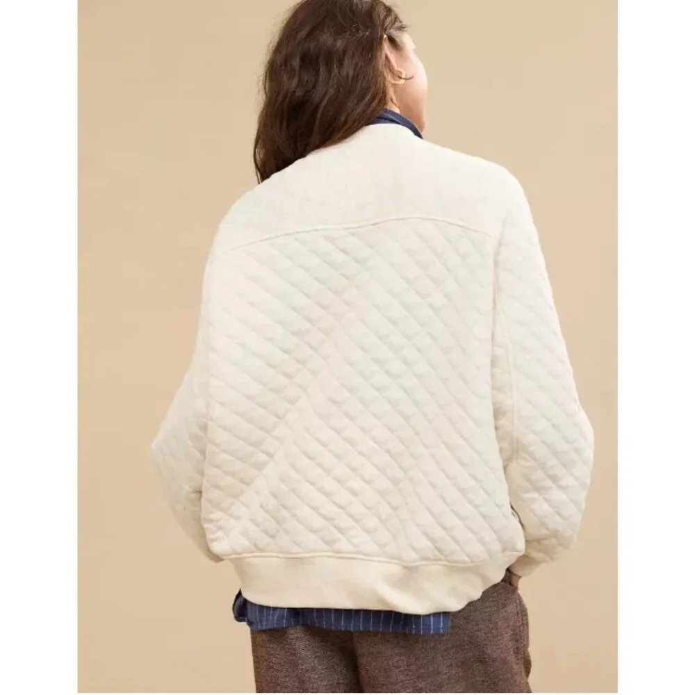 aerie Quilted Ivory Snap-Front Bomber Jacket - Picture 3 of 7